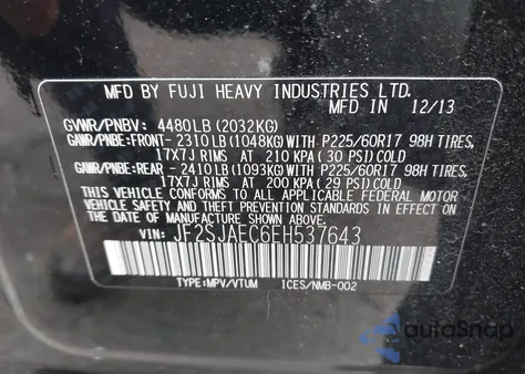 2014 Subaru Forester 2.5I Premium z USA, uszkodzony, nr VIN JF2SJAEC6EH537643